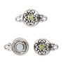Clasp, magnetic, silver-finished "pewter" (zinc-based alloy) and glass, green, 12mm double-sided round. Sold per pkg of 2.