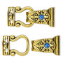 Clasp, magnetic, gold-finished "pewter" (zinc-based alloy) and glass, blue, 29x13mm 2-strand fold-over. Sold per pkg of 2.