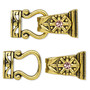 Clasp, magnetic, gold-finished "pewter" (zinc-based alloy) and glass, pink, 29x13mm 2-strand fold-over. Sold per pkg of 2.