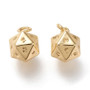 Brass Charms, with Jump Rings, Long-Lasting Plated, 20 Sided Dice Charm, 18K Gold Plated, 13.5x9.5x9.5mm, Hole: 3.2mm