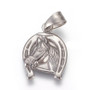 10 x 304 Stainless Steel Pendants, Horse with Horseshoe, 24.5x17x3mm, Hole: 5x7.5mm
