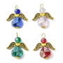 Glass Pendants, with Tibetan Style Findings, Angel, Mixed Color, 23x20x6mm, Hole: 2.7mm