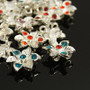14 pack, Silver plated, Base metal, 2 strand Flower sliders with mixed Crystal. 15mm
