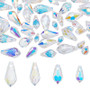 48 Pcs Teardrop Crystal Glass Beads, 4 Style Clear Crystal AB Teardrops - Top Drilled Faceted