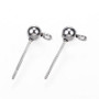100 pack - 304 Stainless Steel Ball Stud Earring Findings, with Loop, Stainless Steel Colour, 15x7x4mm, Hole: 1.7mm, Pin: 0.8mm