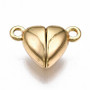 2 Sets - Brass Magnetic Clasps with Loops, Nickel Free, Heart, 18K Gold Plated, 9.5x15x6mm, Hole: 1.5mm