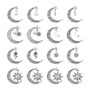 28Pcs 7 Style Tibetan Style Zinc Alloy Pendants, Moon with Feather & Sun & Star & Rose , Antique Silver, 40~41x30~35.5x1.3~2.5mm, Hole: 2.2~2.5mm, 4pcs/style