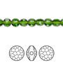 Bead, Crystal Passions®, fern green, 6mm faceted puffed round bead (5034). Sold per pkg of 4.