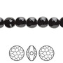 Bead, Crystal Passions®, jet, 8mm faceted puffed round bead (5034). Sold per pkg of 4.
