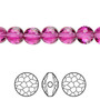 Bead, Crystal Passions®, fuchsia, 8mm faceted puffed round bead (5034). Sold per pkg of 4.