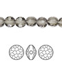 Bead, Crystal Passions®, black diamond, 8mm faceted puffed round bead (5034). Sold per pkg of 4.