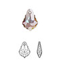 Drop, Crystal Passions®, crystal purple haze, 16x11mm faceted baroque pendant (6090). Sold per pkg of 2.