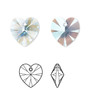 Drop, Crystal Passions®, aquamarine shimmer, 14mm heart pendant (6228). Sold per pkg of 2.