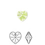 Drop, Crystal Passions®, citrus green, 10mm heart pendant (6228). Sold per pkg of 24.