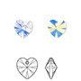 Drop, Crystal Passions®, crystal AB, 10mm heart pendant (6228). Sold per pkg of 24.