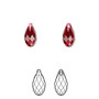 Drop, Crystal Passions®, scarlet, 11x5.5mm faceted briolette pendant (6010). Sold per pkg of 2.