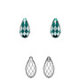 Drop, Crystal Passions®, emerald, 11x5.5mm faceted briolette pendant (6010). Sold per pkg of 2.