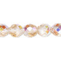 Bead, Czech fire-polished glass, two-tone, crystal/rose AB, 10mm faceted round. Sold per 15-1/2" to 16" strand.