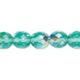 Bead, Czech fire-polished glass, light aqua AB, 10mm faceted round. Sold per 15-1/2" to 16" strand.