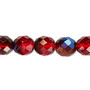 Bead, Czech fire-polished glass, red blue iris, 10mm faceted round. Sold per 15-1/2" to 16" strand.