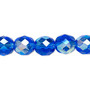 Bead, Czech fire-polished glass, light cobalt AB, 10mm faceted round. Sold per 15-1/2" to 16" strand.