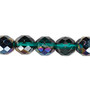 Bead, Czech fire-polished glass, green blue iris, 10mm faceted round. Sold per 15-1/2" to 16" strand.