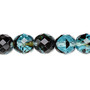 Bead, Czech fire-polished glass, black and turquoise blue, 10mm faceted round. Sold per 15-1/2" to 16" strand, approximately 40 beads.