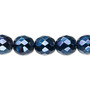 Bead, Czech fire-polished glass, opaque dark blue carmen, 10mm faceted round. Sold per 15-1/2" to 16" strand.