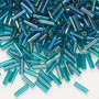 Bugle bead, Preciosa Ornela, Czech glass, translucent rainbow teal, 1/4 inch. Sold per 50-gram pkg.