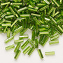 Bugle bead, Preciosa Ornela, Czech glass, transparent silver-lined lime green, 1/4 inch with square hole. Sold per 50-gram pkg.