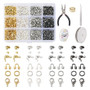 Findings Kit, Including Brass Crimp Beads & Wire Guardians & Crimp Beads Covers & Jump Rings & Lobster Claw Clasp, Iron Bead Tips, Tail Wire, Elastic Thread, Pliers, Tweezers, Mixed Colour