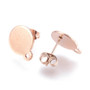 10pk -  Ion Plating(IP) 304 Stainless Steel Stud Earring Findings, with Flat Plate, Flat Round, Rose Gold, 12mm, 12.5x10x1mm, pin: 0.8mm