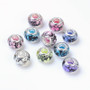 100pk - Large Hole Beads - Flower Pattern Resin with Silver Colour Plated Brass Double Cores, Rondelle, Mixed Colour, 14x9mm, Hole: 5mm