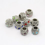 50pk - Large Hole beads - Antique Silver Zinc Alloy Pave Grade A Rhinestone, Rondelle, Mixed Colour, 11x9mm, Hole: 5mm