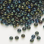 Seed bead, Preciosa Ornela, glass, opaque green iris black, #6 rocaille. Sold per 50-gram pkg.