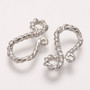Brass Hook and Eye Clasps, Platinum, about 11mm wide, 35mm long, 2mm thick, hole: 1.2~3mm (2 Sets)
