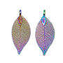 LAST STOCK: Electroplate Natural Leaf, Leaf, Mixed Colour - 5 pieces, approx 53x19x1.5mm, Hole: 3x5.5mm