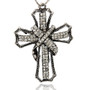 LAST STOCK: Tibetan Style Alloy Rhinestone Cross Big Pendant, Antique Silver, 70x50x8mm, Hole: 3mm
