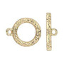 LAST STOCK: 3 Sets - Clasp, toggle, gold-finished "pewter" (zinc-based alloy), 17mm single-sided round with vine and flower design.