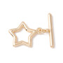 LAST STOCK: 1 set - Brass Toggle Clasps, Star, Light Gold, 24mm, Star: 17.5x15x2mm, 7.5x8.5mm inner diameter, Bar: 5x20x2mm
