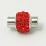 Magnetic Clasp - Medium 15mm x 11mm with cord ends (5mm I.D.) Platinum w Orange Red Rhinestones in clay - 4 pack