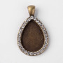 Tibetan Style Alloy Pendant (24x39mm) Cabochon Setting with Rhinestones, Antique Bronze