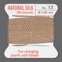 Griffin Thread, Silk 2-yard card with integrated flexible stainless steel needle Size 12 (0.98mm) Beige