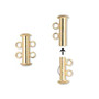 Clasp, 2-strand slide lock, gold-plated brass, 16x6mm tube. Sold per pkg of 4.