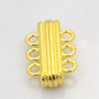 Oval 3 Strand Alloy Magnetic Clasp, Gold, 27x17x7mm, Hole: 3mm