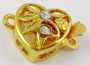 Box Clasp with rhinestone Beads, Heart with flower, Gold Color, 11mm x 17mm (2pk)