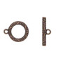 Clasp, toggle, antique copper-finished "pewter" (zinc-based alloy), 17mm single-sided round with vine and flower design. Sold per pkg of 8.