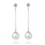 Stylish Glass Pearl Ball Dangle Stud Earrings, with Iron Chains and Rhinestone Beads (Sold per Pair)