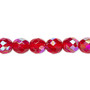 Bead, Czech fire-polished glass, light red AB, 8mm faceted round. Sold per 15-1/2" to 16" strand.