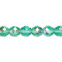 Bead, Czech fire-polished glass, light aqua AB, 8mm faceted round. Sold per 15-1/2" to 16" strand.